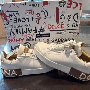 AUTHENTIC Used Dolce & Gabbana White and Gold Sneakers